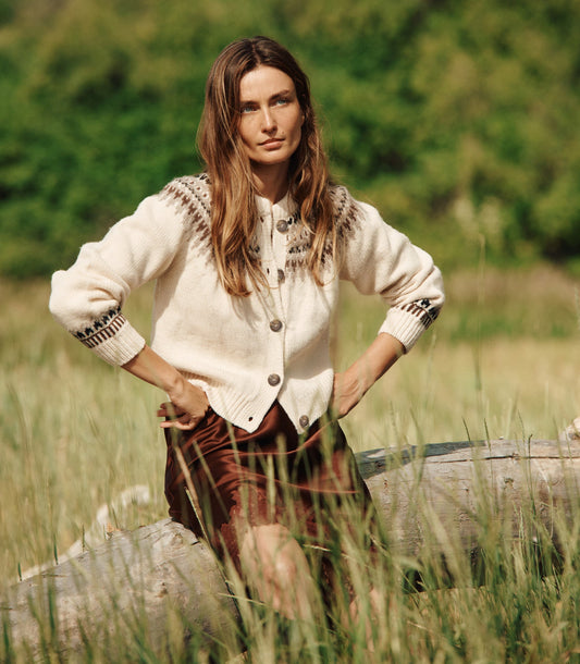 CLARKE CARDIGAN -- OATMEAL OLYMPIA FAIR ISLE