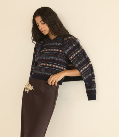 FAUSTINE CARDIGAN -- NAVY DASHWOOD FAIR ISLE