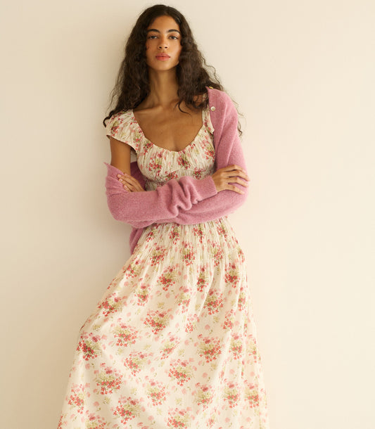QUINETTE DRESS -- IVORY LANTANA FLORAL